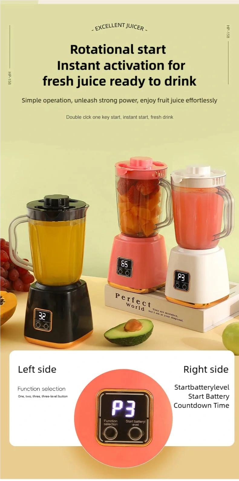 TINSOL Electric Juicer Portable Blender 10 Blades Multifunctional Juice Blender Fresh Juice Smoothie Blender Food Processor