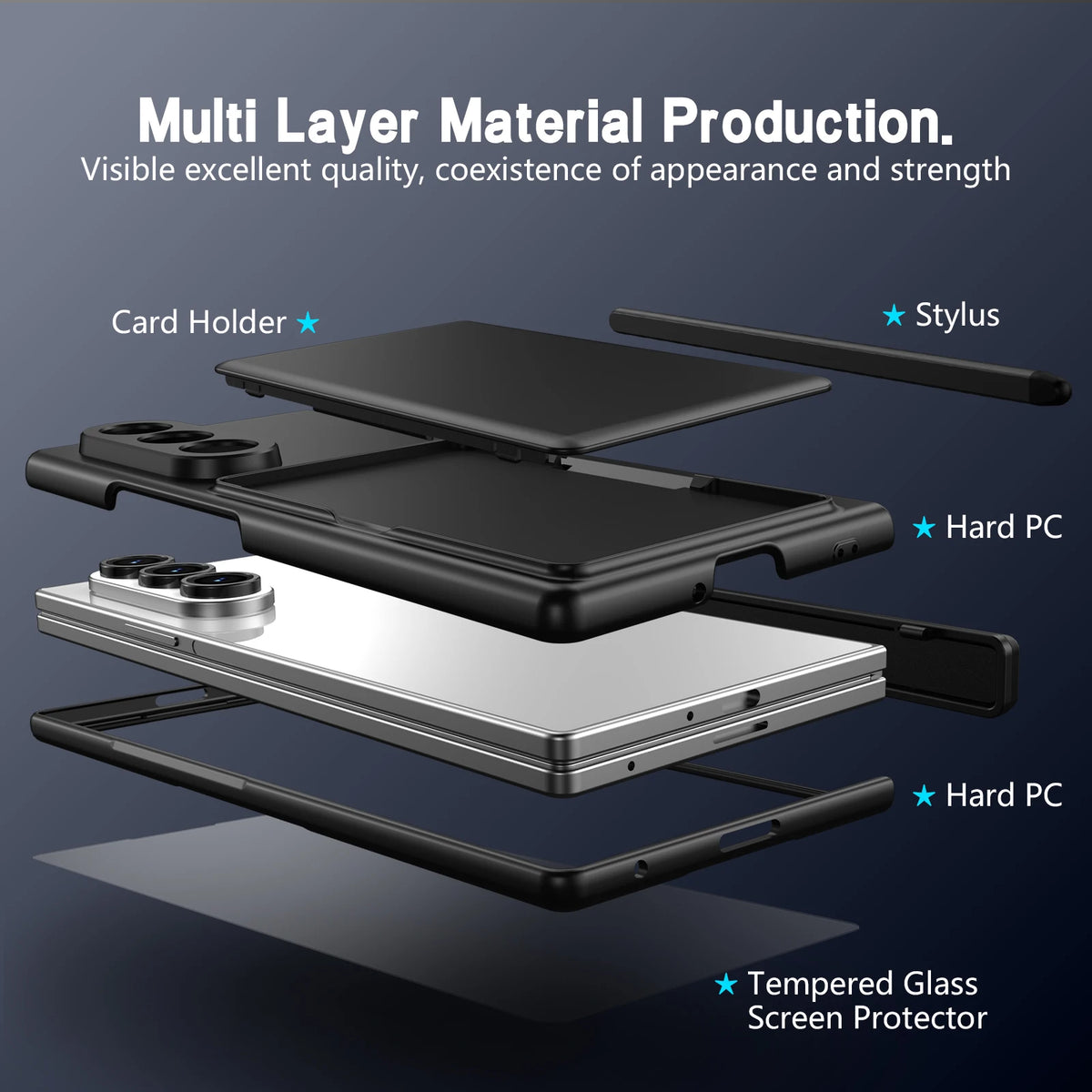 Case For Galaxy Z Fold 8 Ultra 7 6 Card Holder Wallet Kickstand Pen Slot Glass Screen Protector Hinge Shockproof Protective Case
