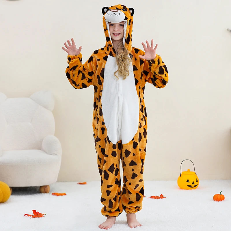MICHLEY Christmas Capybara Flannel Blanket Sleepers Onesie Hooded Children Costume Clothes Jumpsuit Sleepwear For Boys Girls