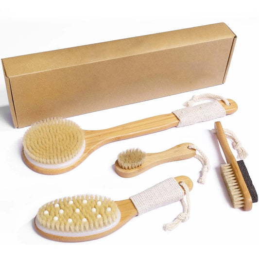 Body brush set exfoliating body dry brush facial massage brush removing dead skin volcanic stones