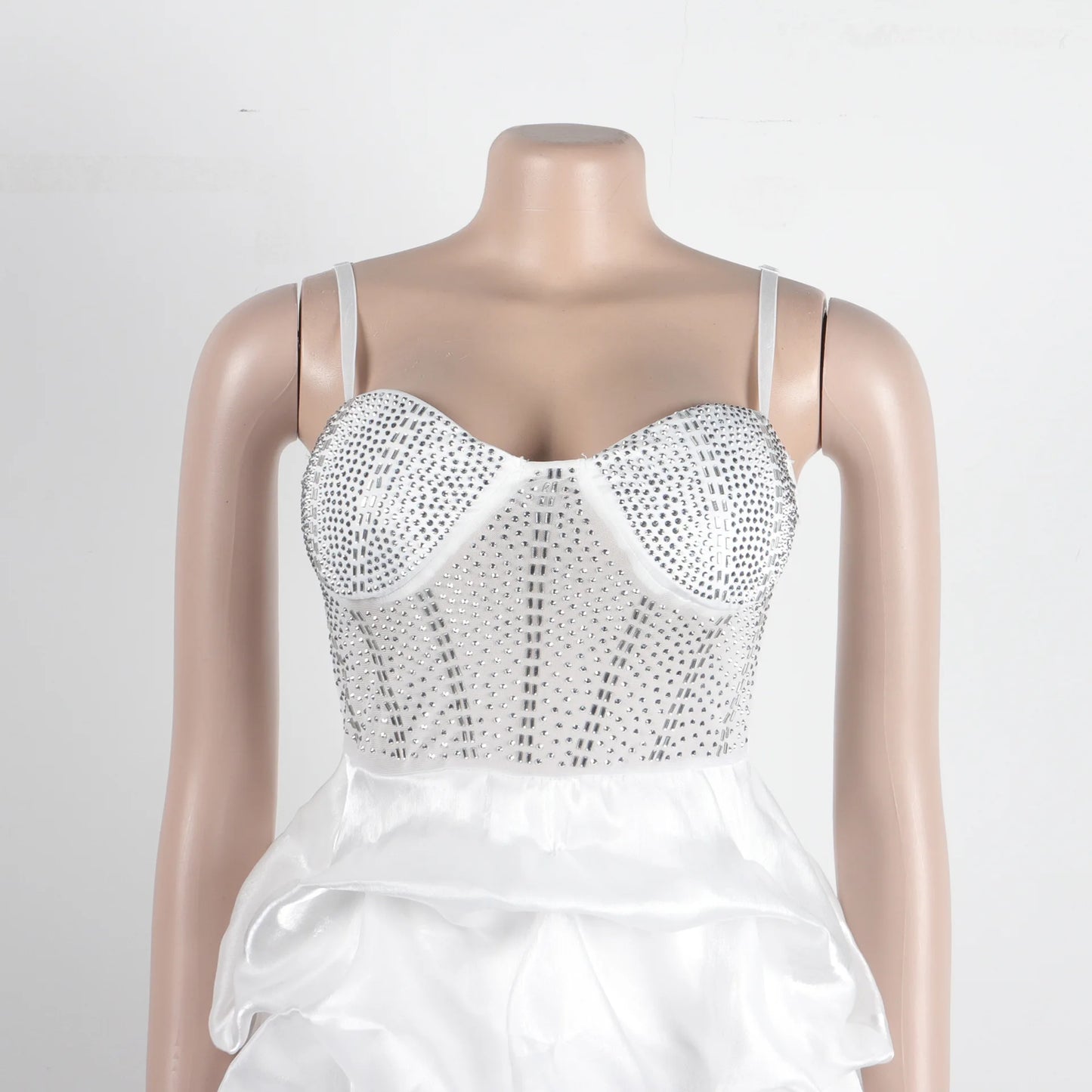 HBLL Sexy Rhinestone Bodycon Ruched Puff Suspenders Dresses Women Sheer Mesh Birthday Party Night Clubwear Summer Dresses Robes