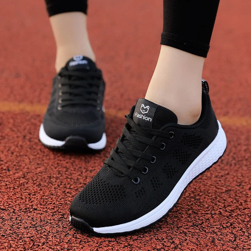 Women's Pink Casual Shoes Breathable Mesh Platform Sneakers Slip-on Flying Shoes Women Tennis Shoes Lightweight Female Shoes