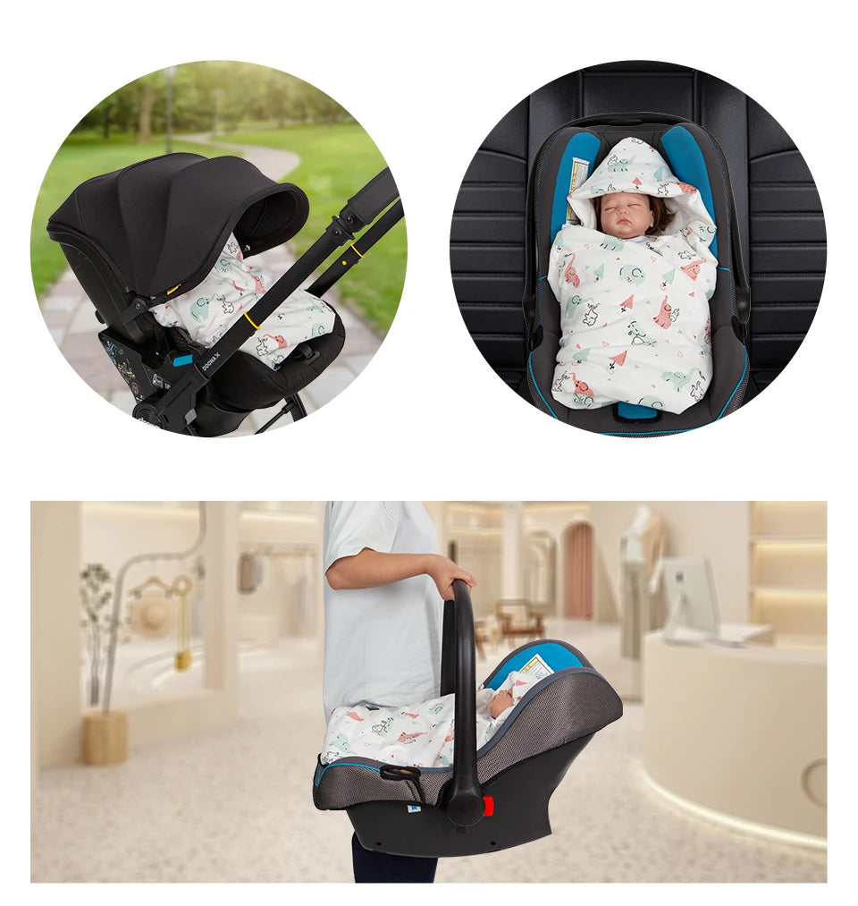 Newborn Basket Blanket 90*90Cm Autumn Windproof Warm Hooded Envelope In Baby Car Seat Cute Elephant Print For Girls