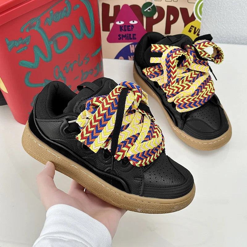 Thick-Soled Dad Shoes Men/women 2025 Summer Autumn Lace Up Clunky Sneaker Casual Skateboard Shoes Mixed Color Sport Shoes