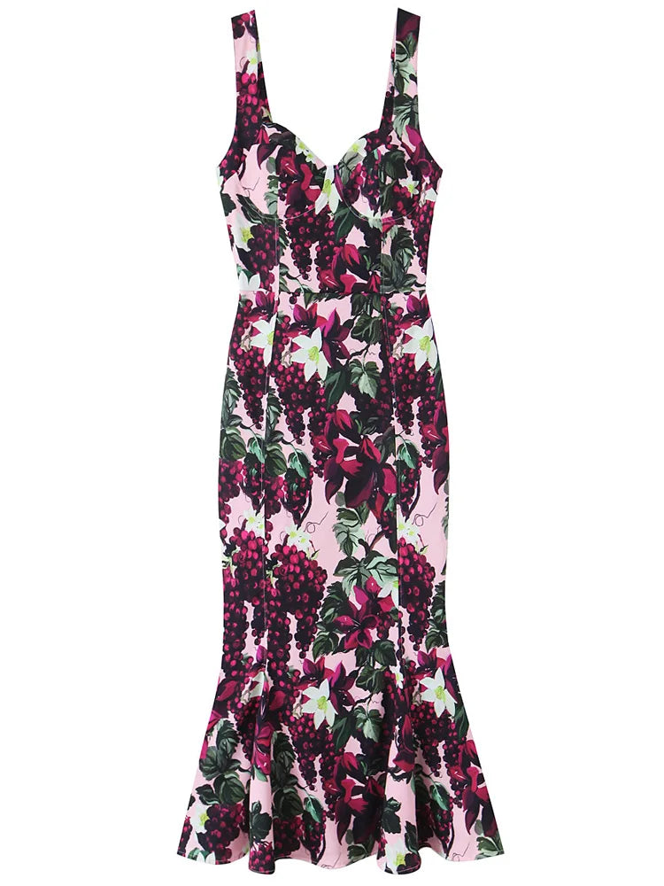 HXAO Women's Dress Fruit Print Slip Dress Summer 2025 Print Long Dresses Luxury Cocktail Dress Chic Sleeveless Backless Vestidos