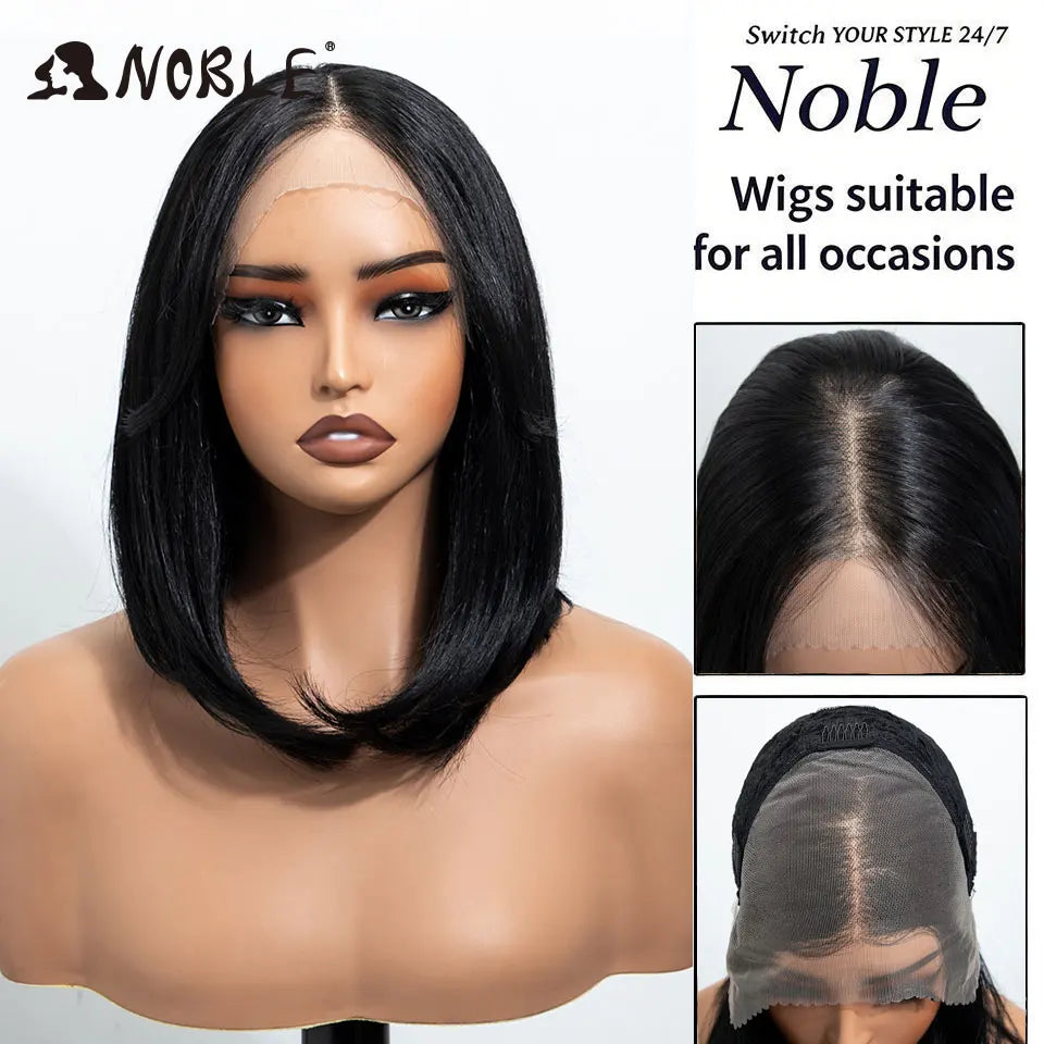 Noble 13x4 Synthetic Lace Front Wigs For Women Short Bob Wig With Bangs Pre Plucked Hairline Heat Resistan Ombre Blonde Lace Wig