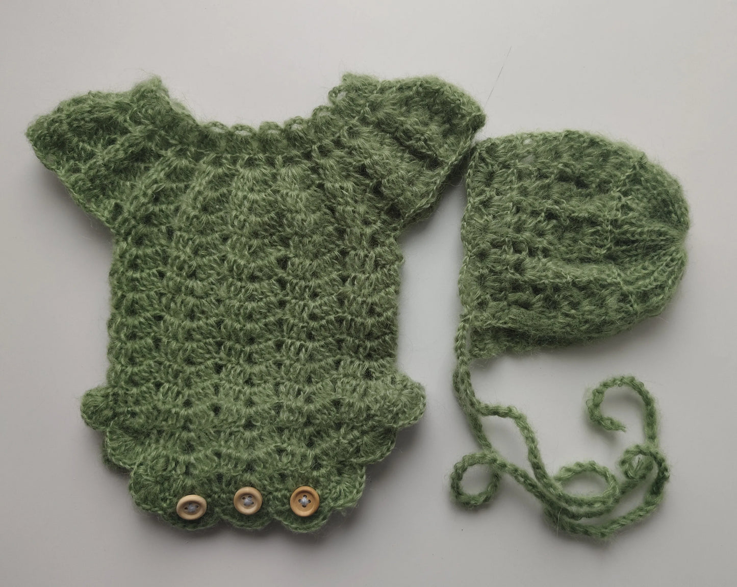 Newborn photography props  Crochet  mohair jumpsuits and hat suit