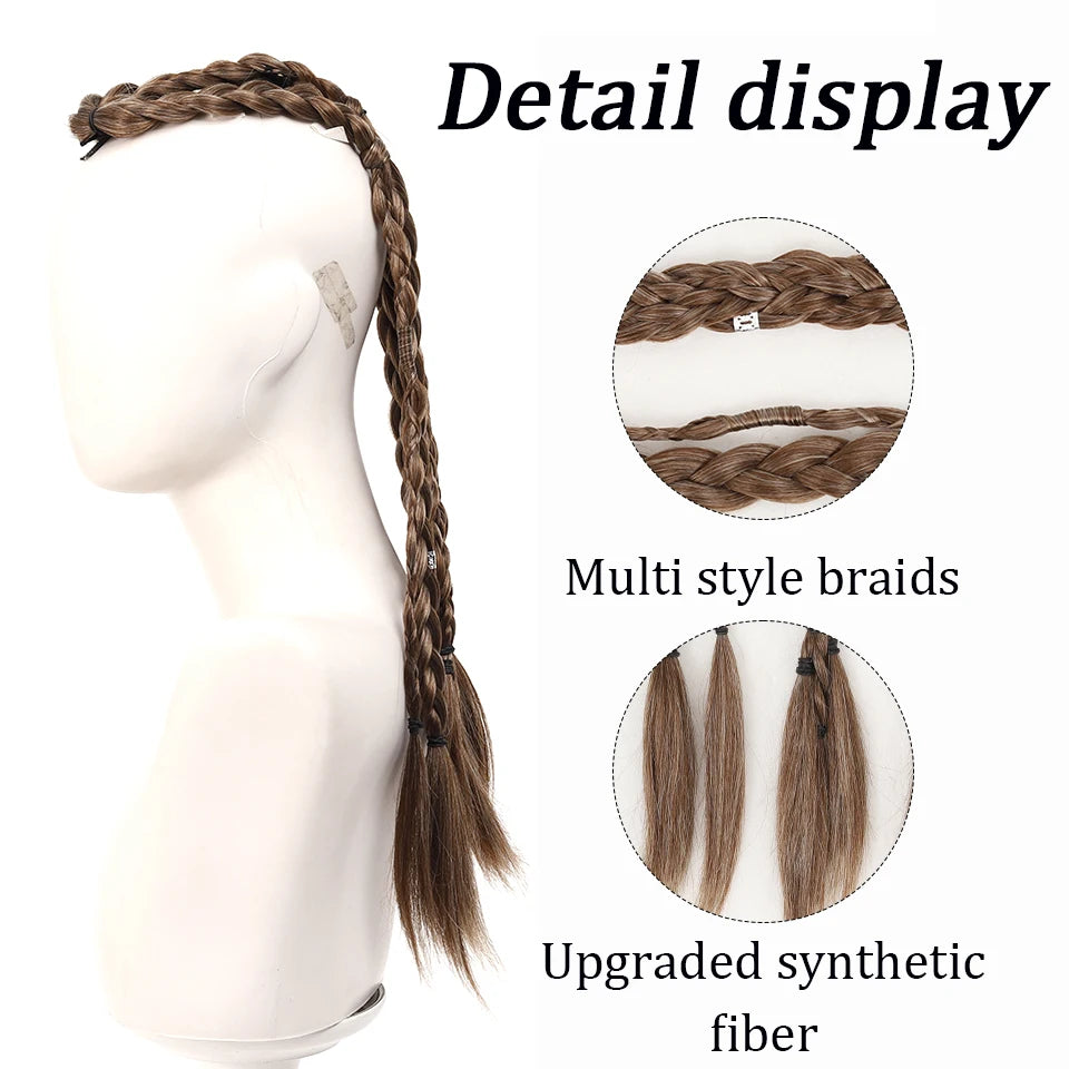 Long Braided Ponytail Extension Synthetic Twist Box Braids Pony Tail Hairpieces with Hair Ring Elastic Tie for Men Daily Party