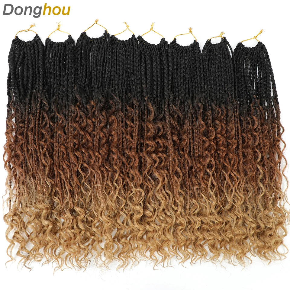 14 18 24 Inch Boho Box Braids Crochet Braids Curly Ends 1B 30 27 #4 Bug 8 Colors Ombre Goddess Bohemian Box Braids Crochet Hair