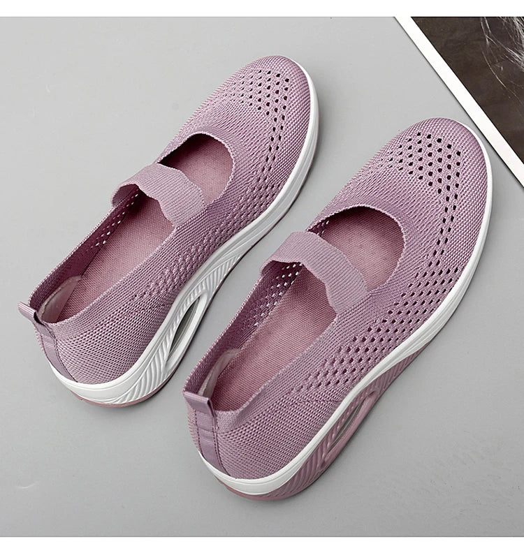 Solid Color Women Walking Shoes Air Cushion Non Slip Orthopedic Shoes Ladies' Casual Mother's Shoes Slip-On Lazy Loafers Sneaker