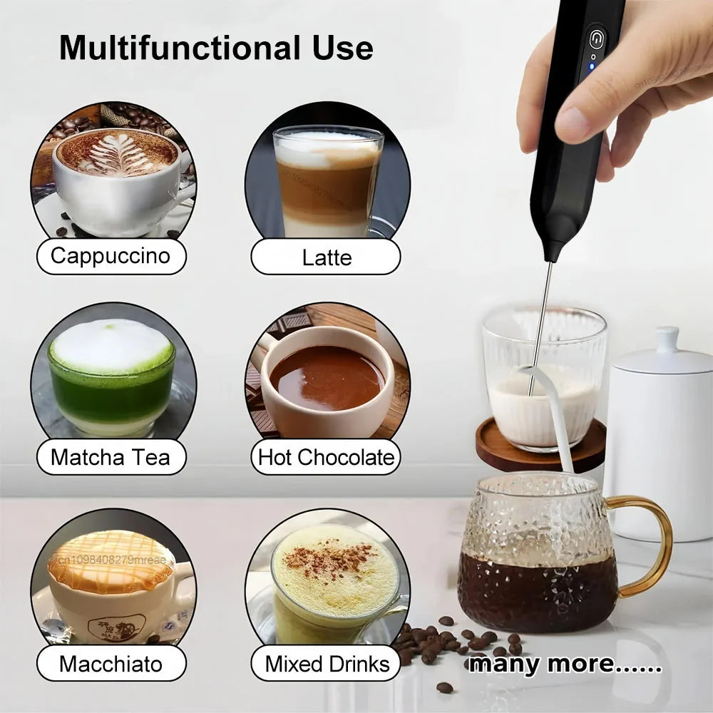 Electric Milk Frother Egg Beater Mini Portable Coffee Whisk Mixer USB Rechargeable Milk Foamer Maker Wireless Handheld Stirrer