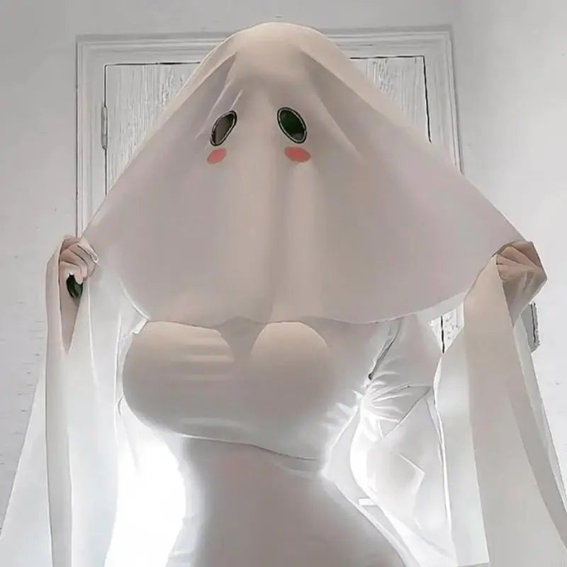 Ghostly Hooded Halloween Costume Accessory With 42cm Flowing Design And Breathable Polyester Spandex Blend For Haunted Y08E