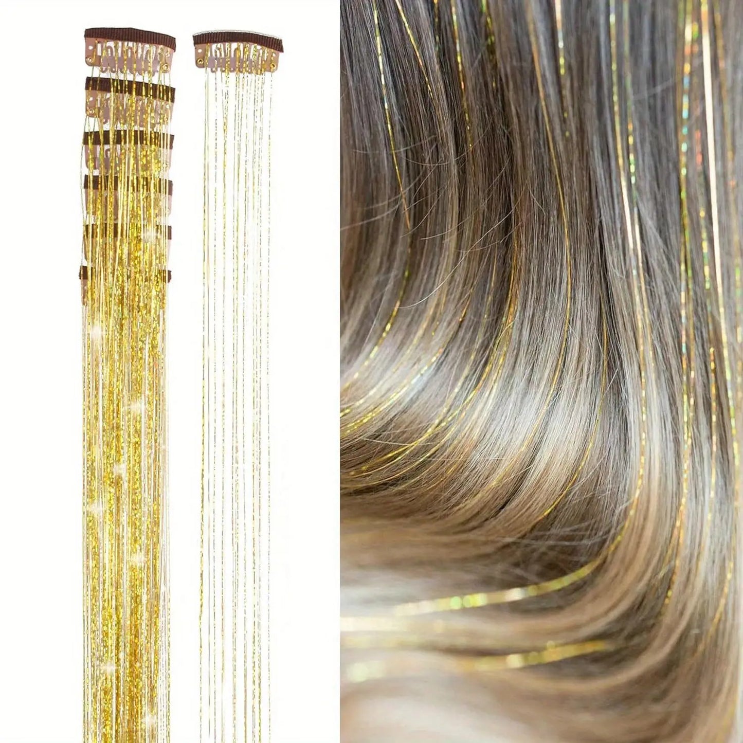 6Pcs Hair Tinsel Clip in 19.6Inch Glitter Synthetic Tinsel Hair Clip in Hair Tinsel Kit Heat Resistant Shiny Sparkle Fairy Hair