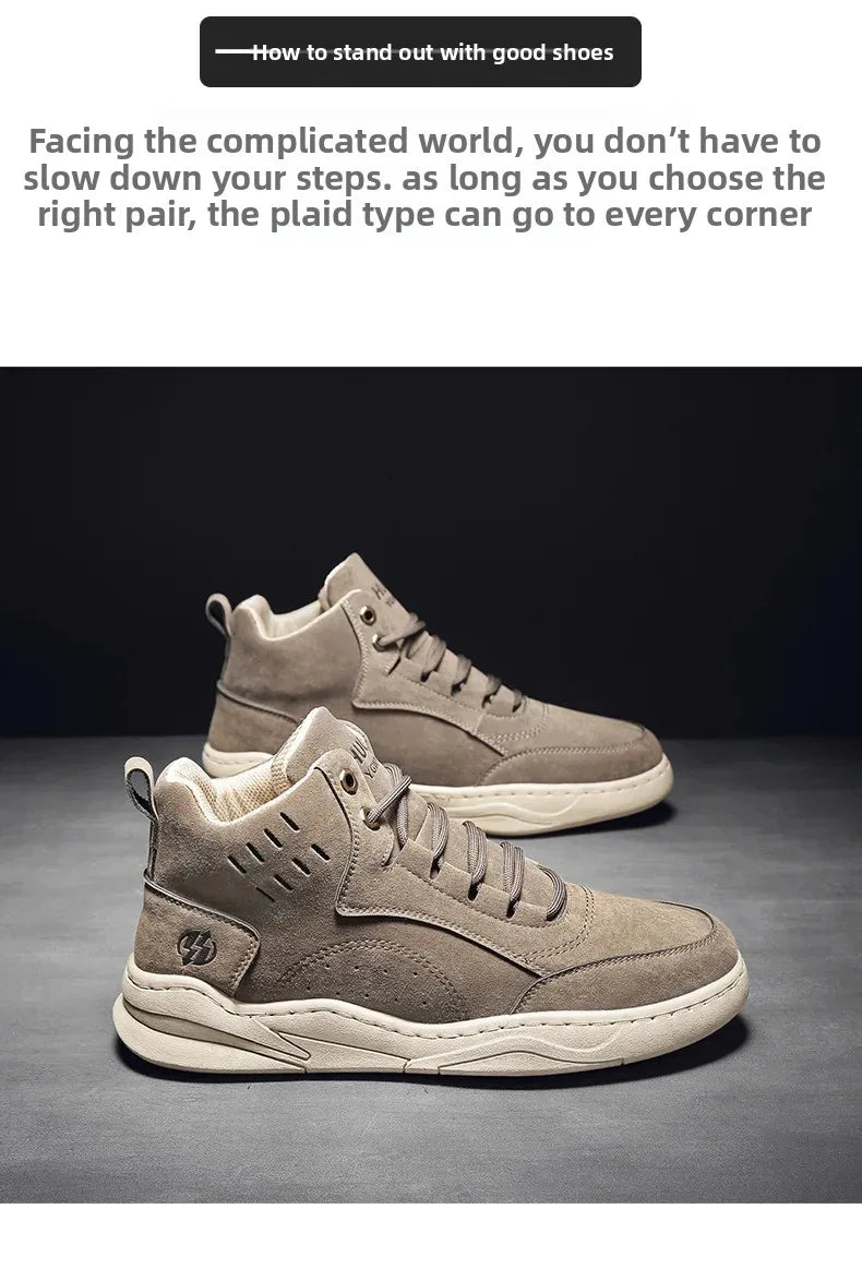 Men's High Top Sport Shoes Winter New Fashion Retro Outdoor Travel Matching Lace up Leather Surface Shoes Comfortable Casual Sne