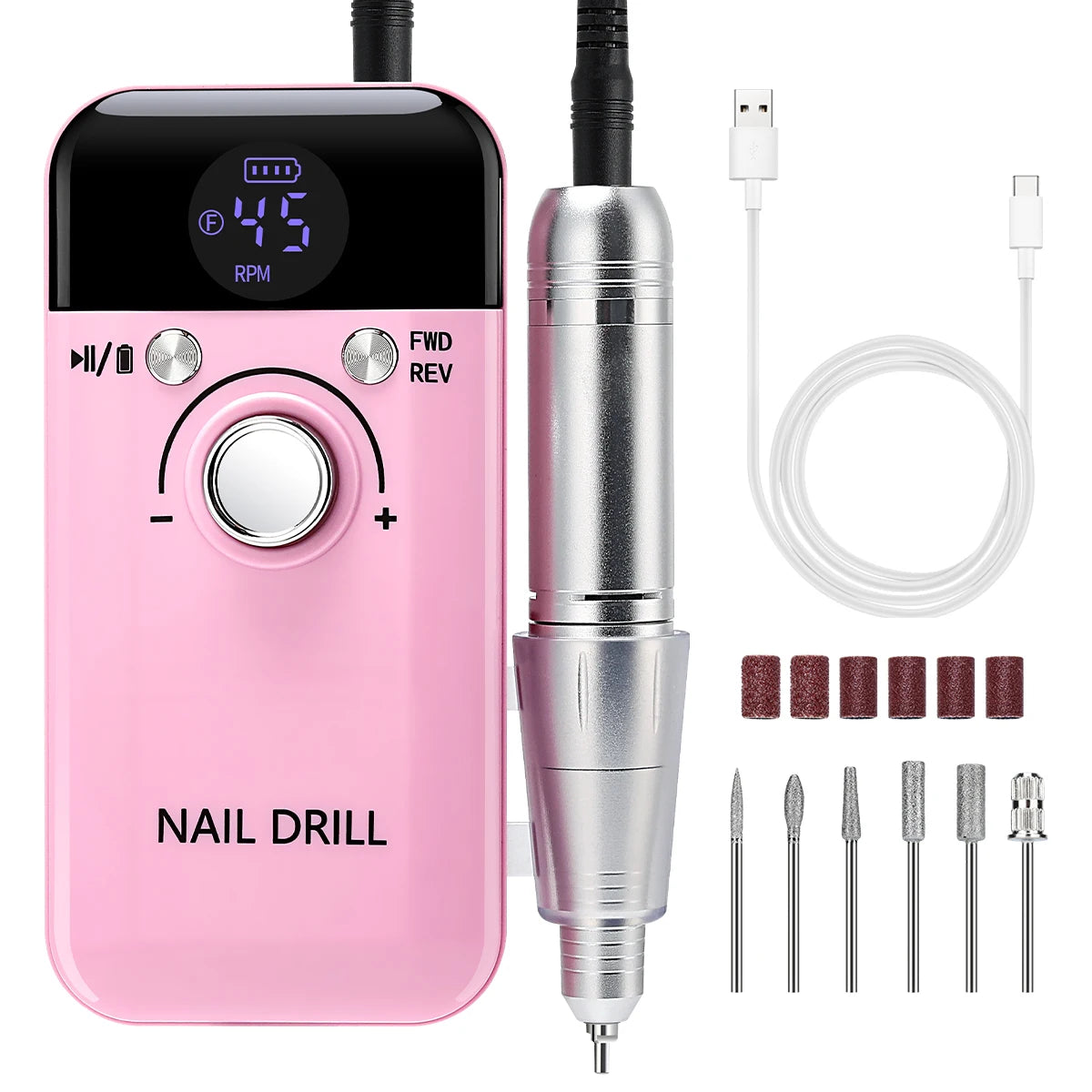 45000RPM Electric Nail Drill Machine With LCD Display Rechargeable Portable Nail File Set for Gel Nails Polish Nail Art Tools