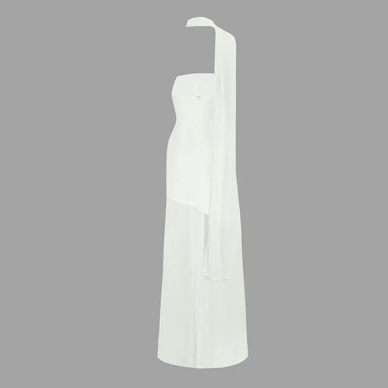 Summer New Women Dresses Streetwear Fashion Ribbon Zippers Split Maxi Dress Solid Sexy Sleeveless Strapless Lady Dress Clothing