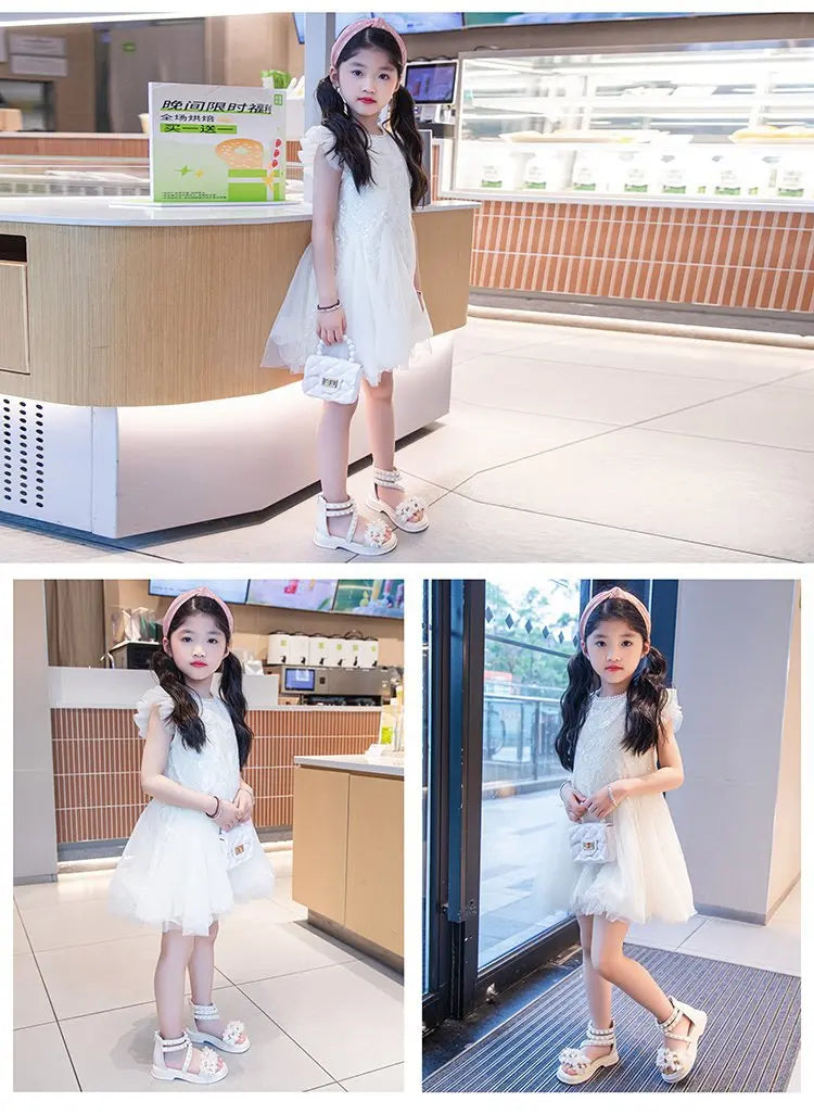 Girls Summer Sandals Soft Bottom Toe-Open Cute Princess Shoes Middle Large Children Little Girls Student Beach Shoes