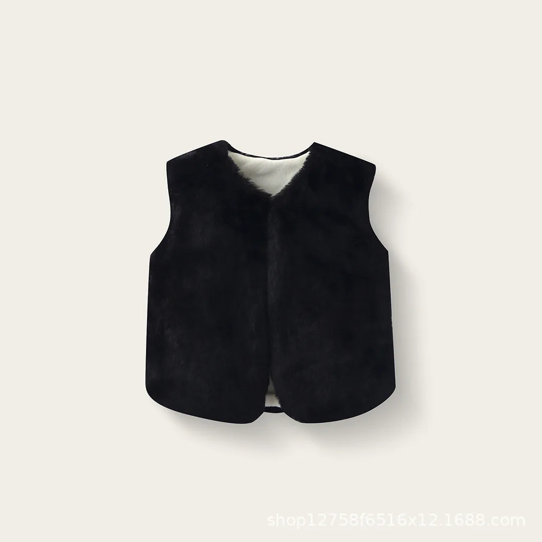 2025 Baby bodysuit Girls' imitation fur vest Children's plush vest Autumn and winter vest Girls' plush thermal vest jacket whole