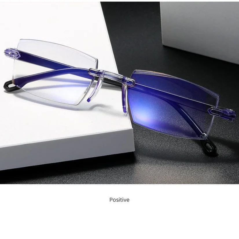 Smart Zoom Reading Glasses for Both Distance and Near Use Blue Light Blocking Eyeglasses Rimless Glasses +1.0(100) ~ +7.0(700)
