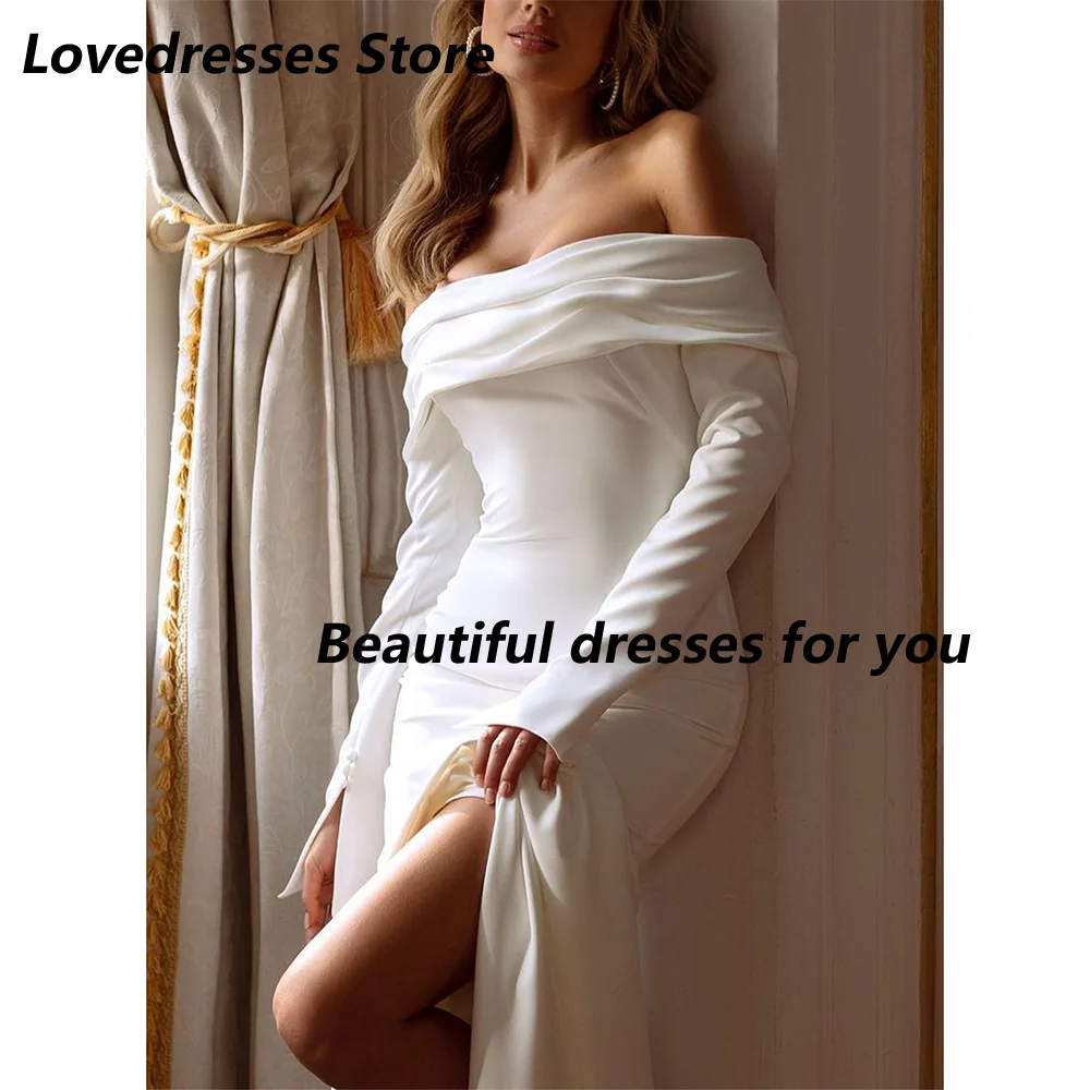 Modest Trumpet Wedding Dress Customized Off-The-Shoulder Long Sleeves Mermaid Simple Bridal Gown Sweep Train Bride Dresses