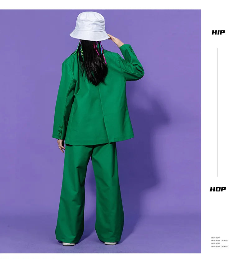 Kids Hip Hop Dance Costume Boys Girls Blazer Pants Set Streetwear Outfit for Stage Performance Competition Jazz Dance Photoshoot