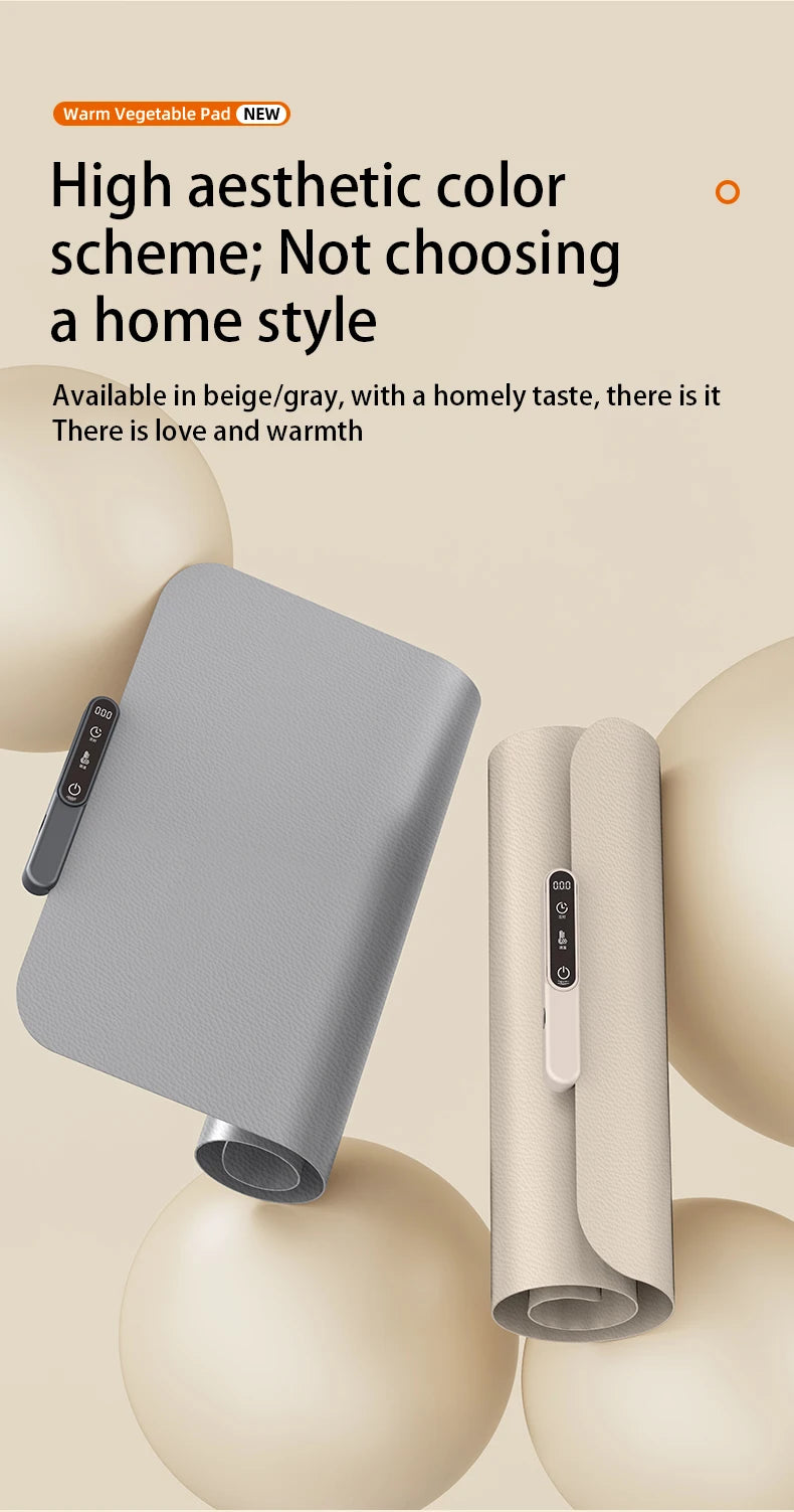 TINSOL Food Warmer Pad Foldable Silicone Heating Pad Portable Meal Cart Insulation Pad 8-Level Temperature Adjustment