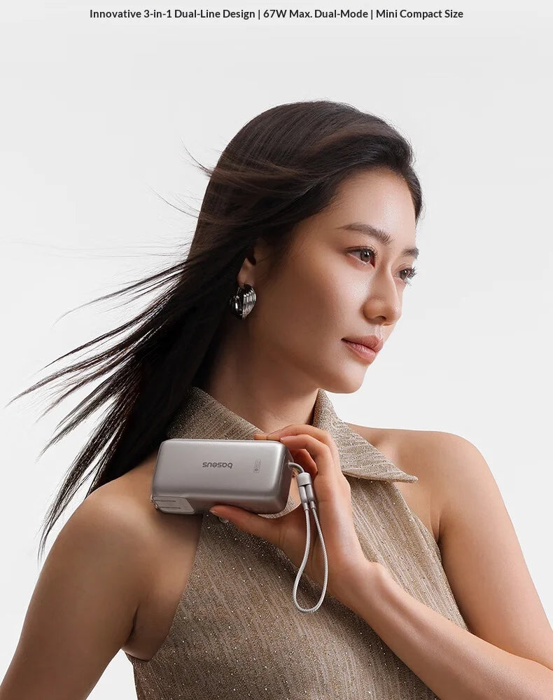 Baseus 67W Pro 3 In 1 Portable Power Bank Retractable Cable Charger 3C Certified Airline Approved For Smartphone 10000mah