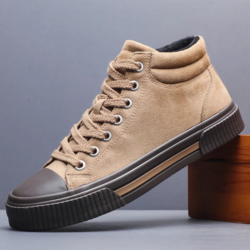 Autumn Men Casual Shoes Suede Leather Warm Shoes Male Lace-up Flats Sneakers Platform British Business Party Dress Boots SS24918