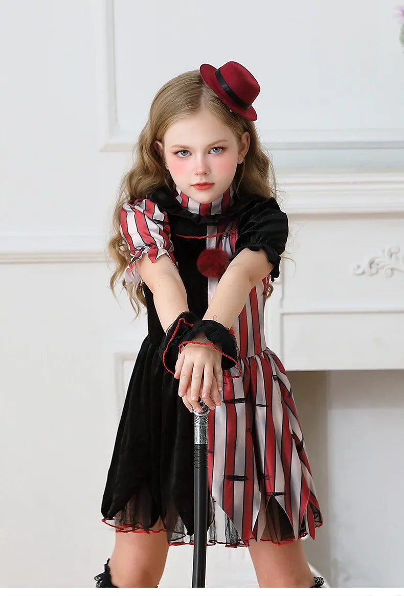 Halloween Cosplay Costumes Horror Clown Dresses Pants Headwear Clothes Sets Carnival Theme Party Role Playing Outfits for Girls