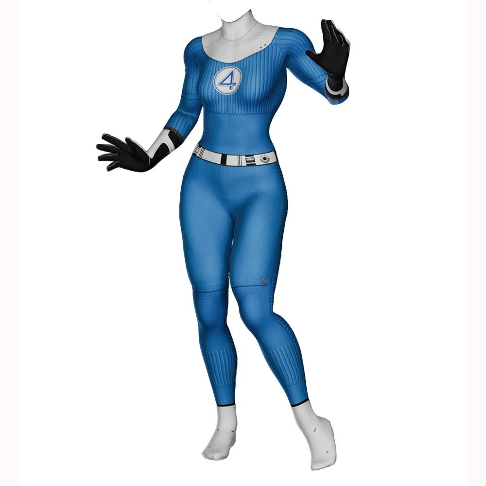 Halloween Adults Female Rivals Invisible Woman Cosplay Costumes Fantastic 4 Four Superhero Zentai Suit Bodysuit Party Jumpsuits