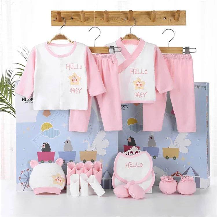 18piece/lot Newborn Baby Clothes For Girls Boys Sets New born Hat Bib 100% Cotton Infant Spring Autumn Soft Boy Clothing