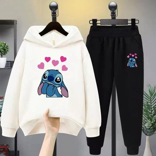 2025 Stitch Children's Hoodie Clothing Leisure Outerwear Black Sweatshirt +pants Set Suitable 3-12 Years Boys Girls Gift Spring