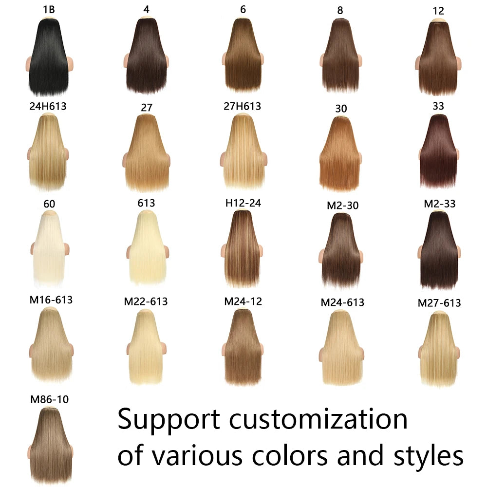 Synthetic 24Inch Hair Extensions OnePiece 5 Clips Long Straight Hairstyle Heat Resistant Fake Hairpiece For Women Natural Brow