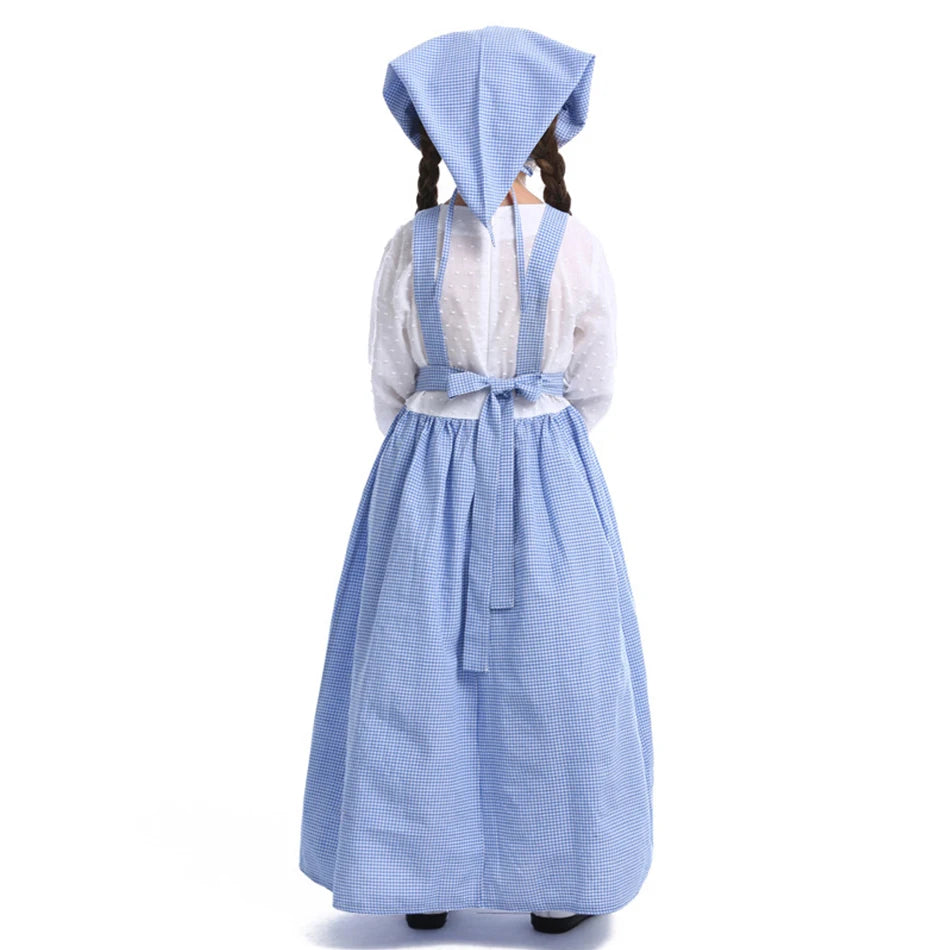 Frocks for Girls Kids Little Red Riding Hood Fairy Tale Drama Performance Costume Maid Suit Floral Pastoral Style Casual Dress