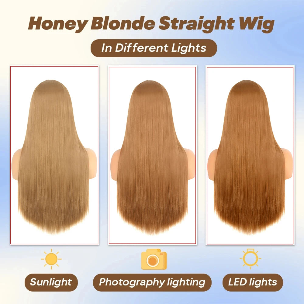 13x4 13x6 Honey Blonde Lace Front Wig for Women Long Straight Synthetic Lace Front Wigs Pre Plucked Natural Looking Glueless Wig