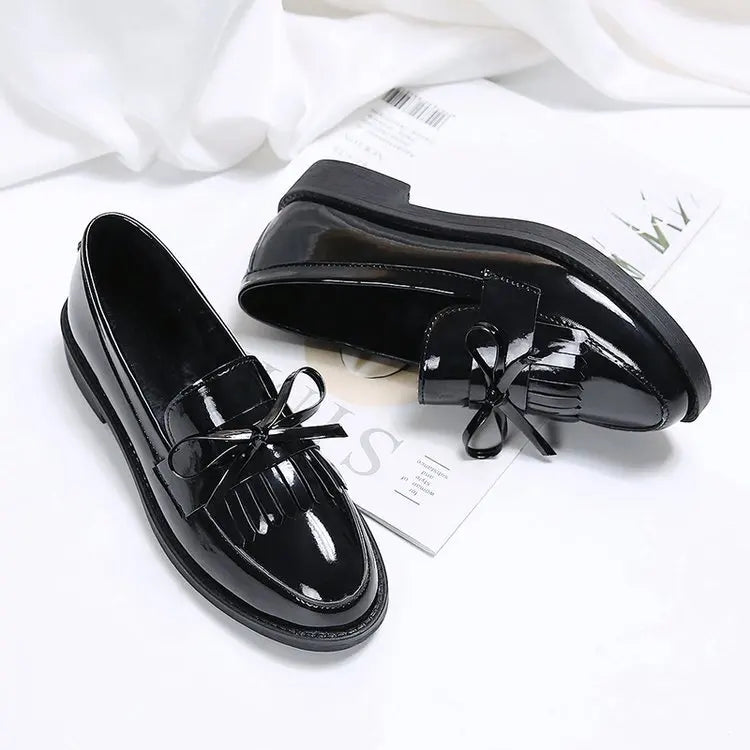 Black Patent Leather Women's Loafers Platform Slip on Shoes for Women 2025 New Spring British Tassel Casual Flats Shoes Woman