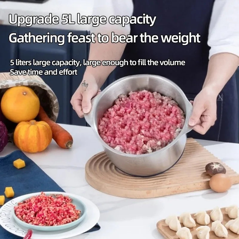 5L Home Electric Stainless Steel Meat Grinder 500W Powerful Vegetable Fruit Food Processor Chopper Slicer Food Grinder