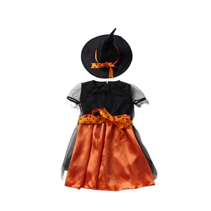 5 Styles Halloween Costume for Kids Girls Purple Bat Dress Halloween Fantasy Vampire Costume with Hat Broom Pumpkin Belt Set