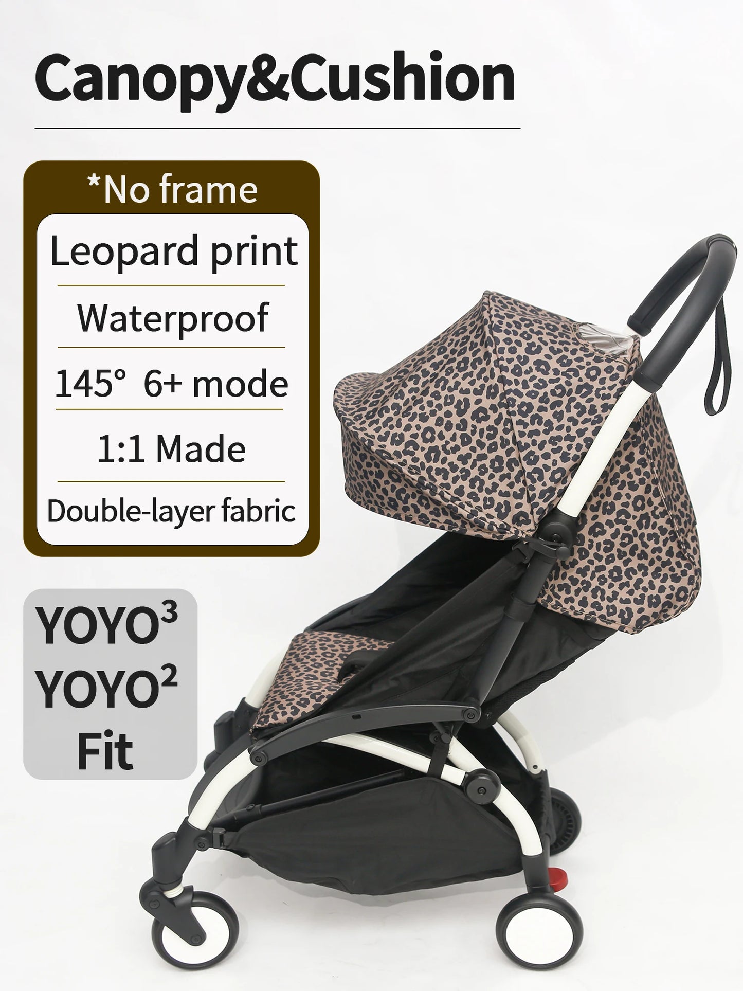 6+ Canopy&Mattress Fit for YOYO3 YOYO2 YOYA Waterproof Thicken Fabric Leopard Print Sunshade Cushion Baby Stroller Accessories