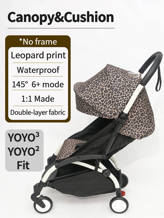 6+ Canopy&Mattress Fit for YOYO3 YOYO2 YOYA Waterproof Thicken Fabric Leopard Print Sunshade Cushion Baby Stroller Accessories