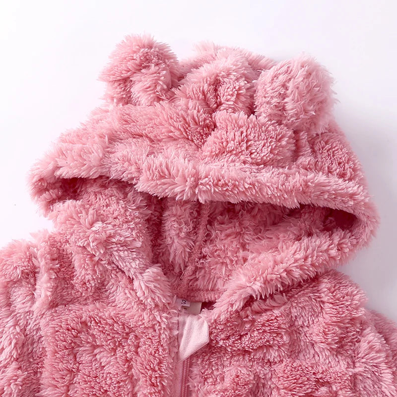 Winter Baby Bear Hooded Romper Thicken Fleece Warm Heart Flannel Toddler Girl Jumpsuits Infant Boy Bodysuit For Newborn Clothes