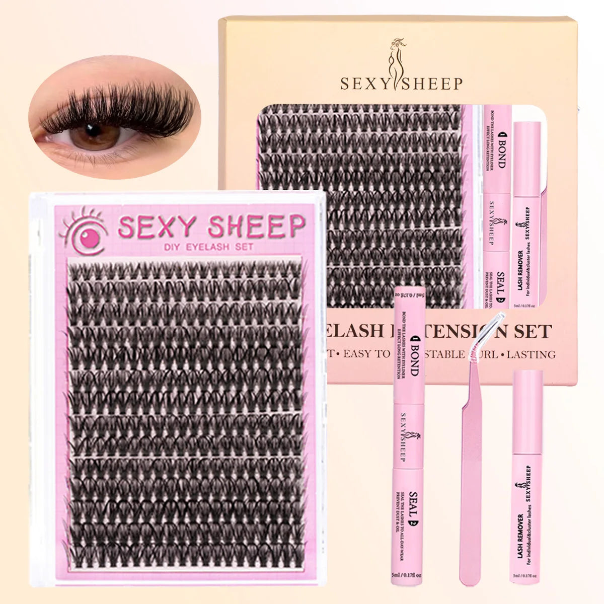 Lashes Clusters Kit Natural Look with Bottom Eyelash Wispy Individual Lash Mix Length with Bond&Seal Makeup Tools