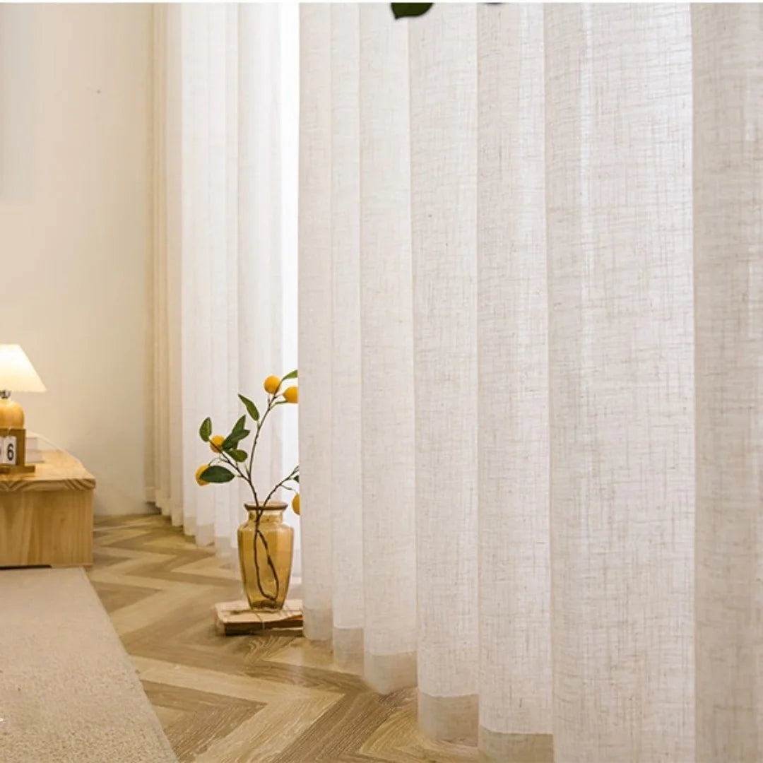 1pc Japanese Cream Color Curtain, Sheer Fabric, Light-Transmitting Privacy, Semi-Sheer Linen, Bedroom Living Room Decor