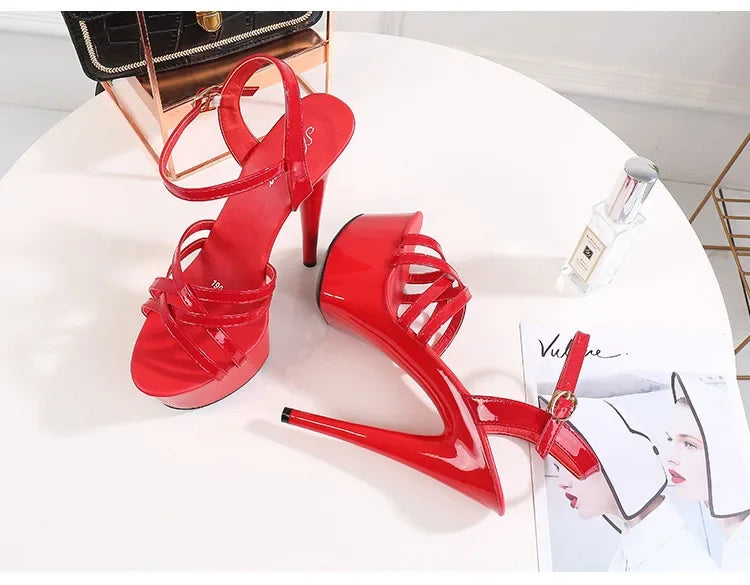 High Heels Model Sexy Black Waterproof Platform 15cm Ultra High Heel Sandals Women Summer Show off Tool for Women Shoes