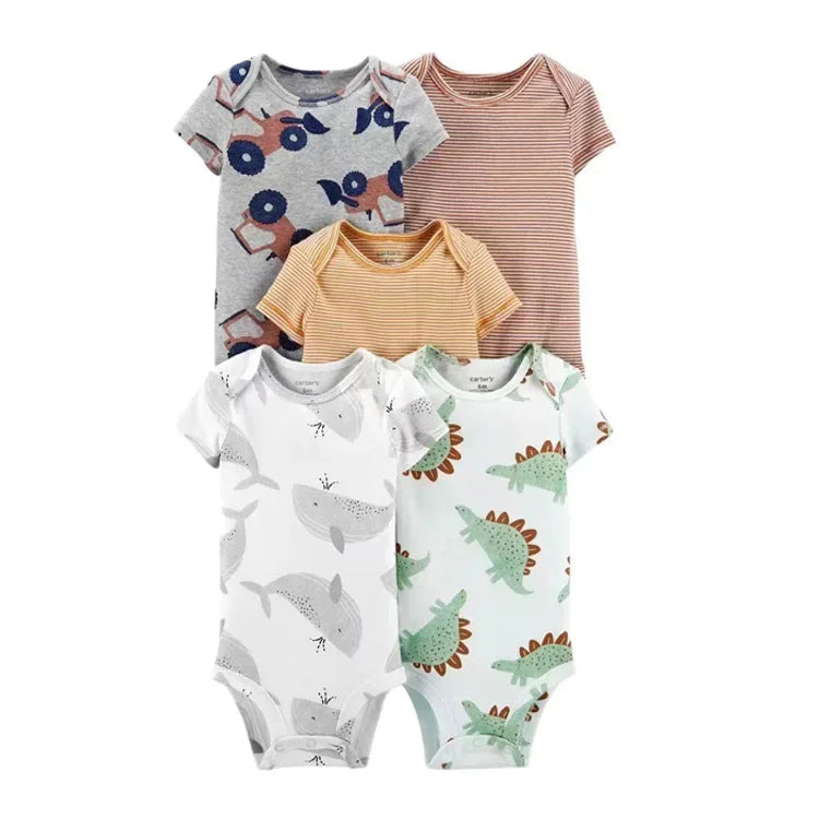 LIEMEI (Baby 0-24M)5 pcs Baby New  Romper Summer Onesie Pajama Cotton Boy Girl Clothes Newborn Zipper Footies Jumpsuit Short-Sle