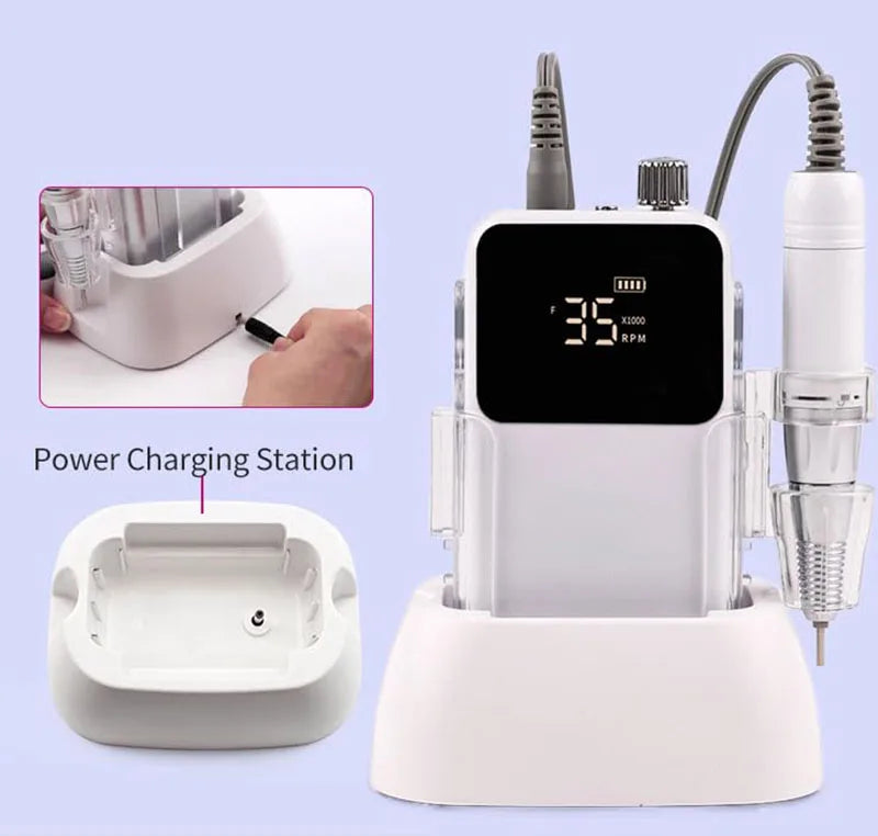 Nail Drill Machines Taladro de unas Cordless Rechargeable Electric 2 IN 1 Nail Polisher with Desktop Base &6 Nail Drill Bits