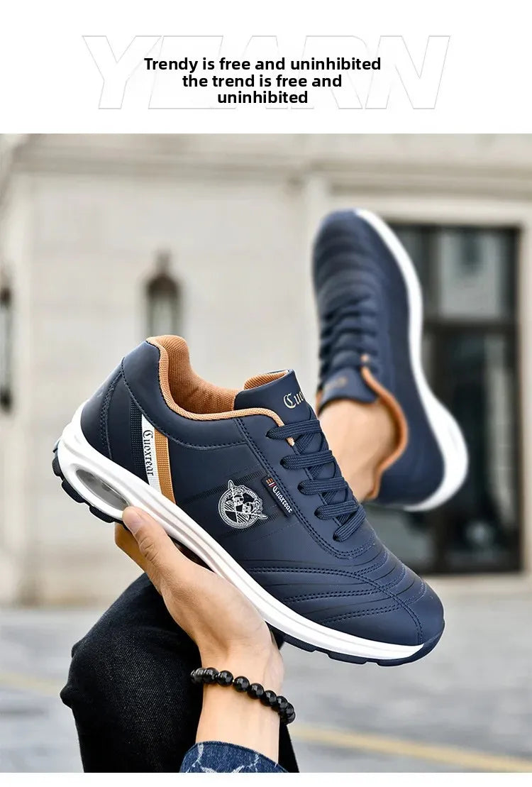 Men's Spring Autumn Casual Breathable Sport Shoes Shock Absorption Comfortable Leather Sneakers Korean Style Ankle High Mesh Lin