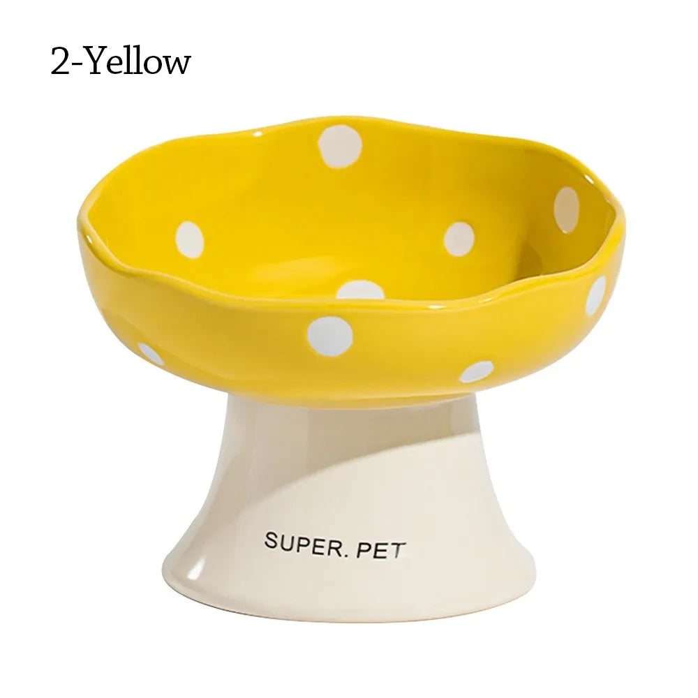 Ceramic Neck Protection Pet Bowl High Feet Slanted Mouth Mushroom Cat Bowl Anti-black Chin Anti-knockover Pet Food Bowl