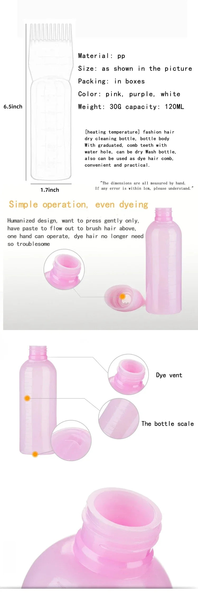 3pcs180ml Oil Scalp Applicator Root Washer Repeatable Filling Bottle Root Comb Applicator Bottle Salon Barbershop Accessories
