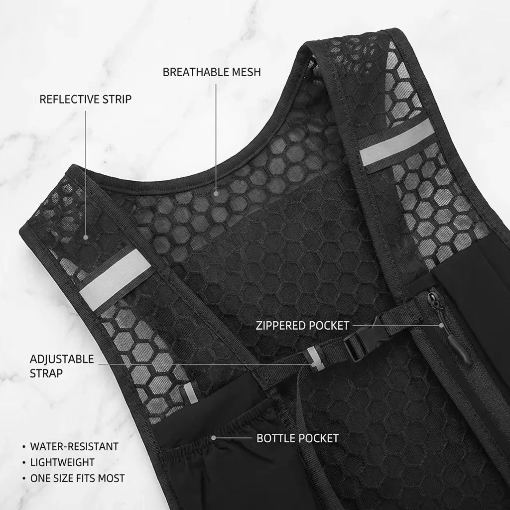 Lightweight Ergonomic Running Hydration Vest, Reflective Water Bottle Backpack for Cycling Walking Kayaking Outdoor Sports